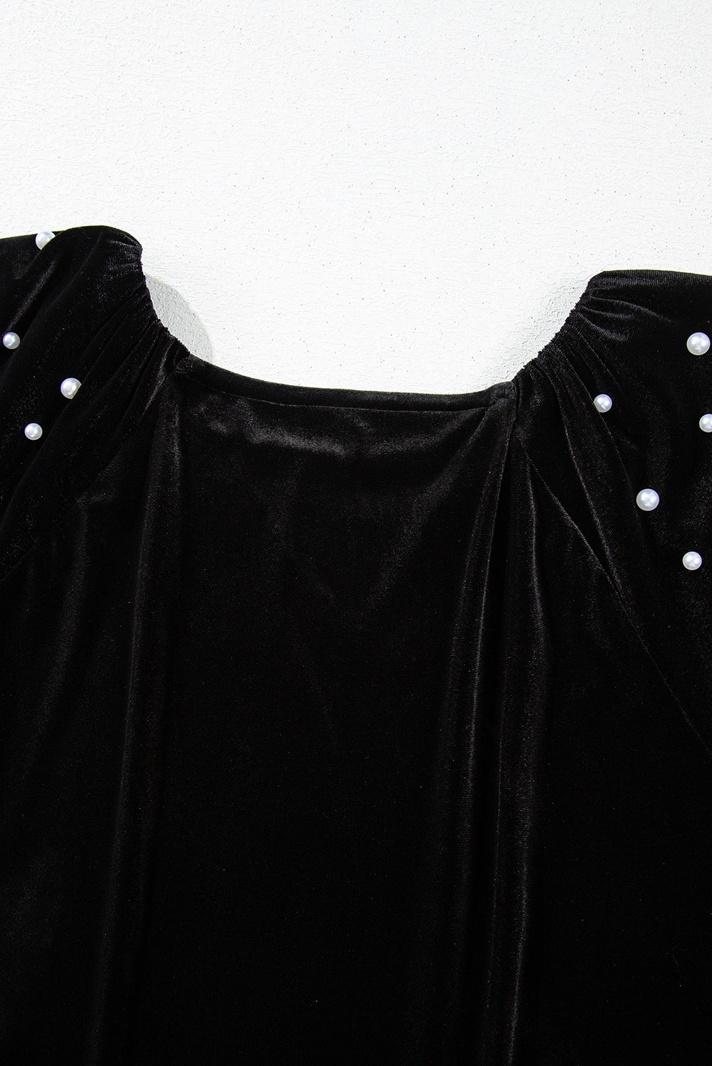 Black Pearl Beaded Half Sleeve Velvet Top