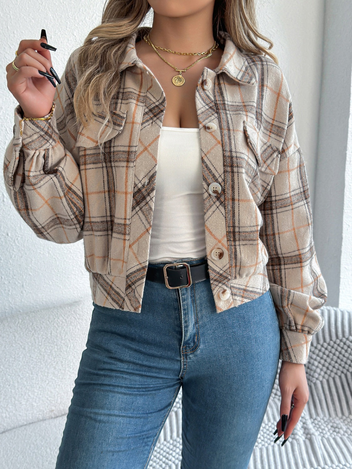 Plaid Button Up Long Sleeve Jacket