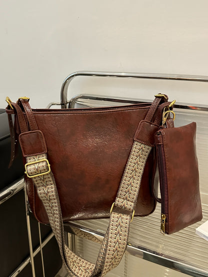 PU Leather Adjustable Strap Crossbody Bag with Pouch