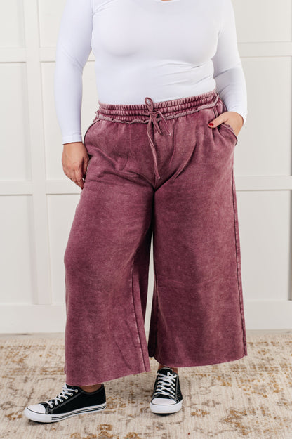 In or Out Wide Leg Cropped Pants in Eggplant