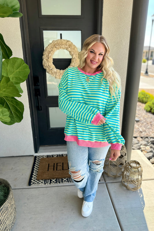 Best Selling Larson Contrast Pullover in Green/Blue