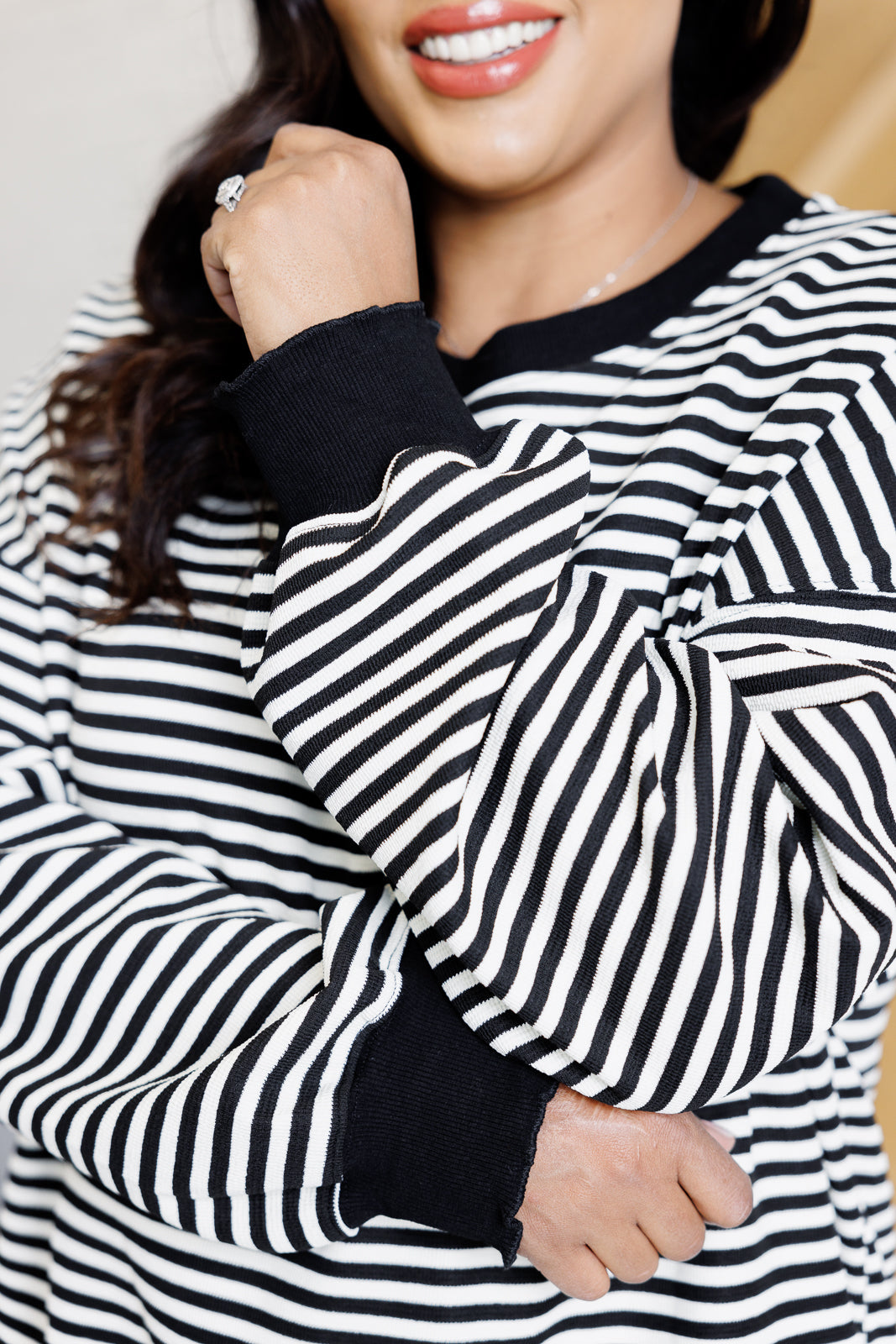 Too Good to Be True Striped Drop Shoulder Top in Black