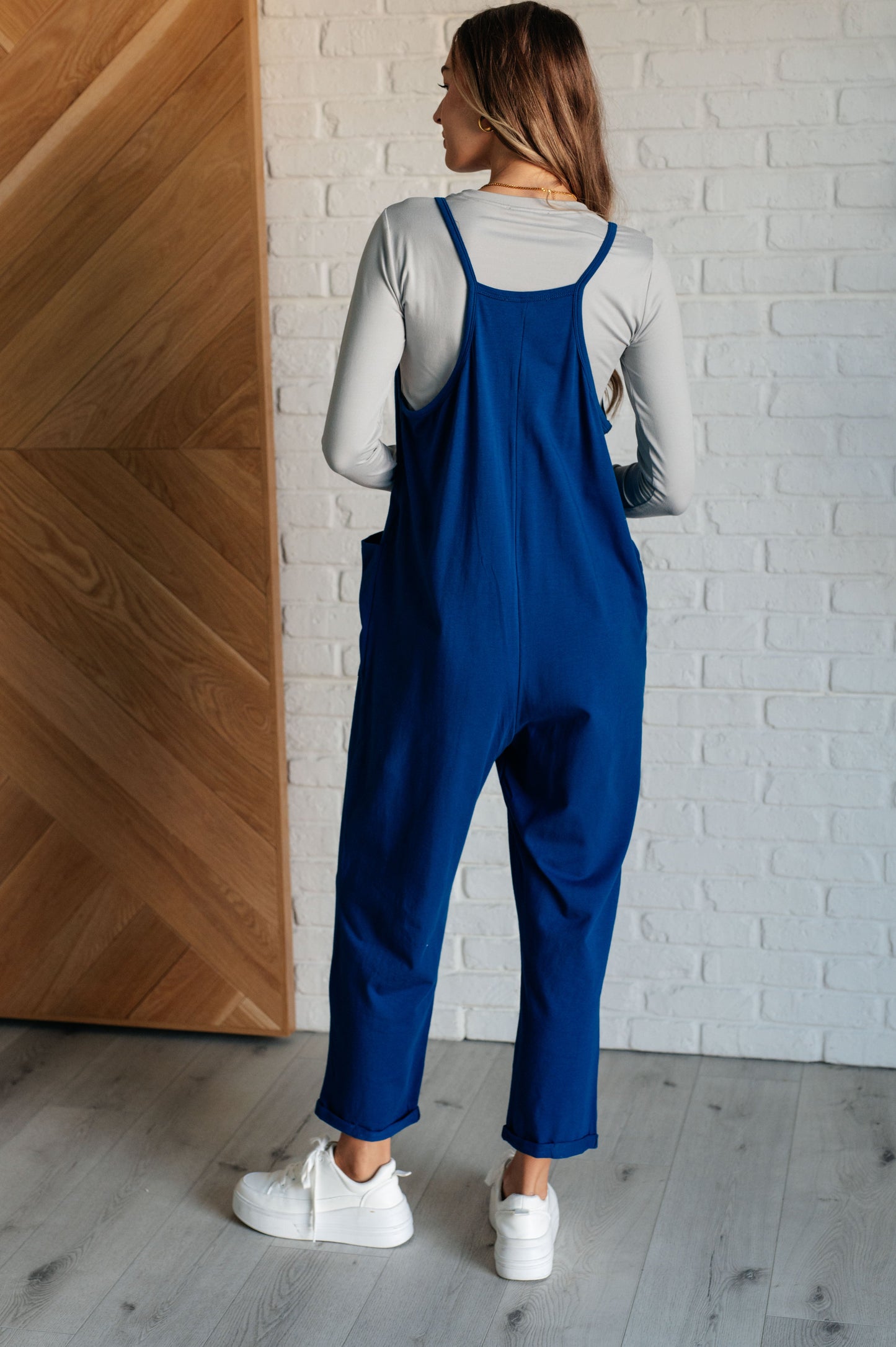 Totally Me Spaghetti Strap Jumpsuit in Light Navy