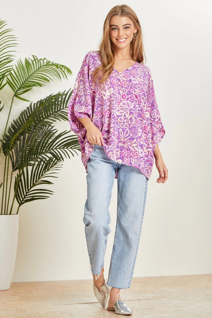 Printed Poncho Woven Top in Orchid