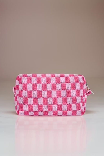 Zenana Checkered Pattern Knitted Cosmetic Pouch