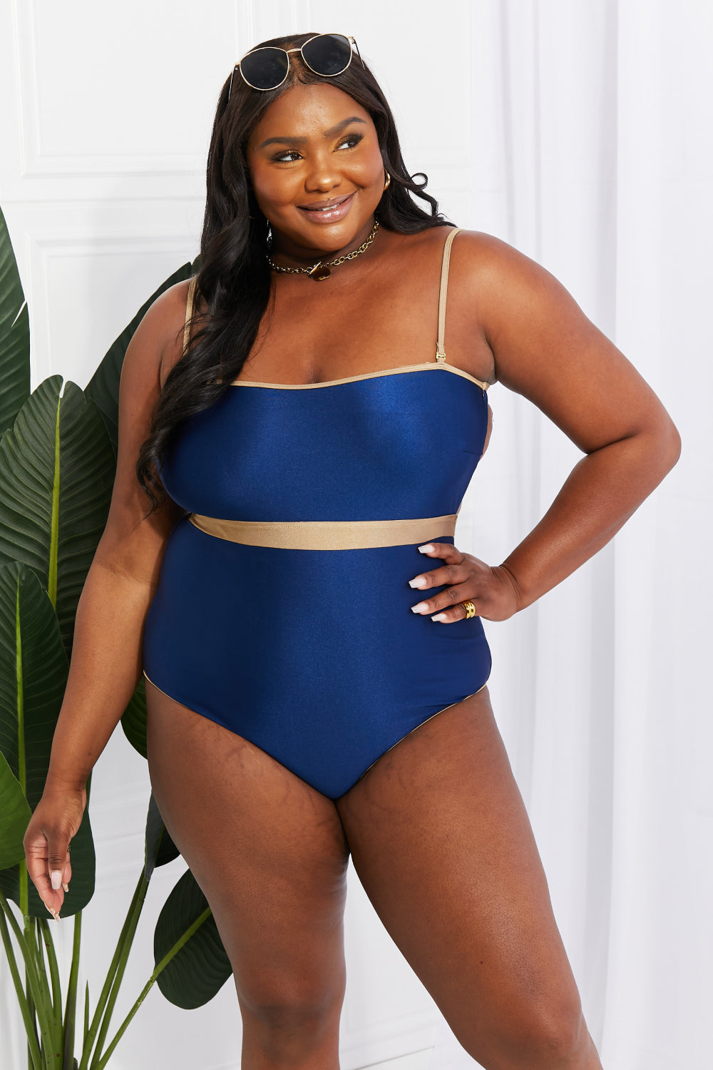 Plus Size Tropics and Waves One Piece Cutout Swimsuit