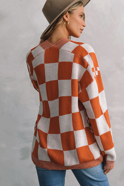 Plaid Open Front Dropped Shoulder Cardigan